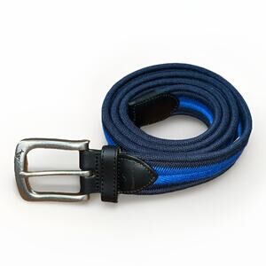 New Tommy Bahama Mens Stretch Belt Size L 38-40 Blue/Black Woven Leather Trim